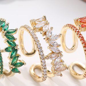 3/$35 Gold Plated Copper Open Ring Clear Cubic Zirconia Double Row Diamond